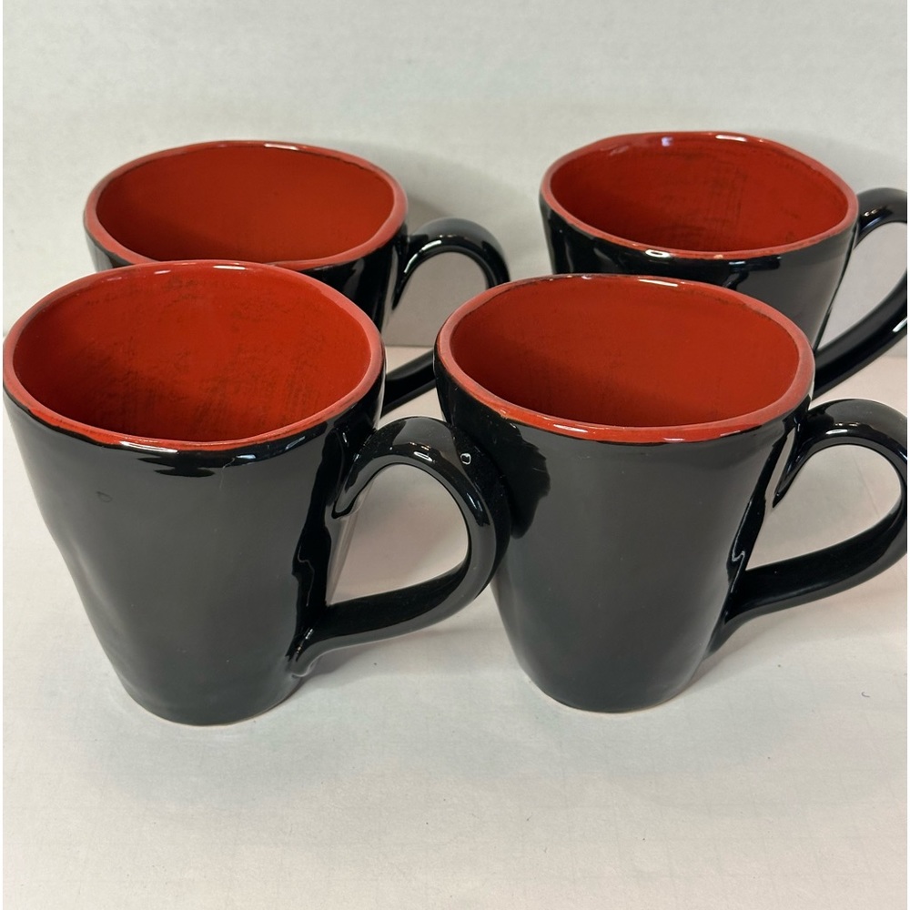 Pier 1 Ebony Red Mugs  Stoneware Coffee Mugs set of 4 Italy